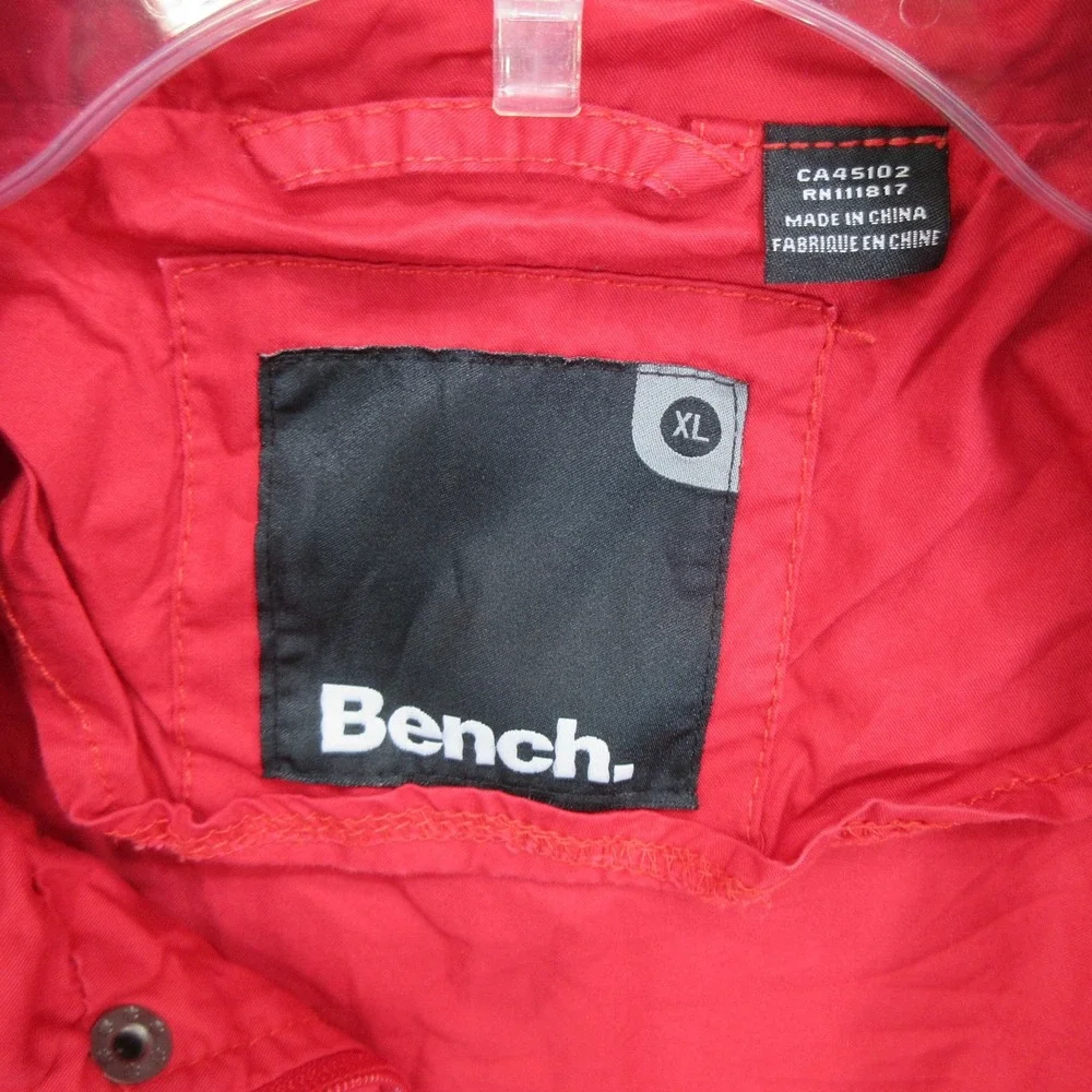 Bench Men's Jacket XL Windbreaker Red Hooded Cotton Full Zip Lightweight